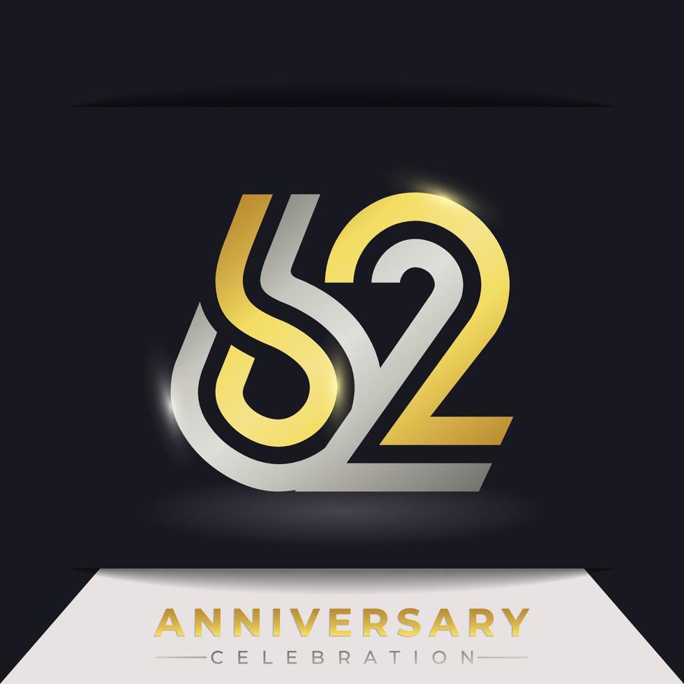 62 Year Anniversary Celebration with Linked Multiple Line Golden and Silver Color for Celebration Event, Wedding, Greeting card, and Invitation Isolated on Dark Background vector