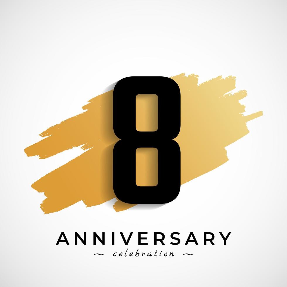 8 Year Anniversary Celebration with Gold Brush Symbol. Happy Anniversary Greeting Celebrates Event Isolated on White Background vector