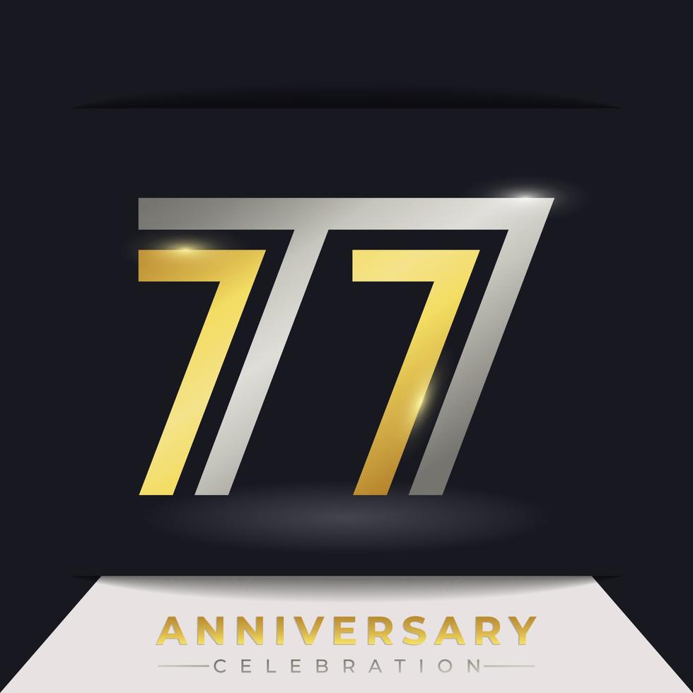 Celebración del aniversario de 77 años con varias líneas vinculadas de color dorado y plateado para eventos de celebración, bodas, tarjetas de felicitación e invitaciones aisladas en un fondo oscuro vector