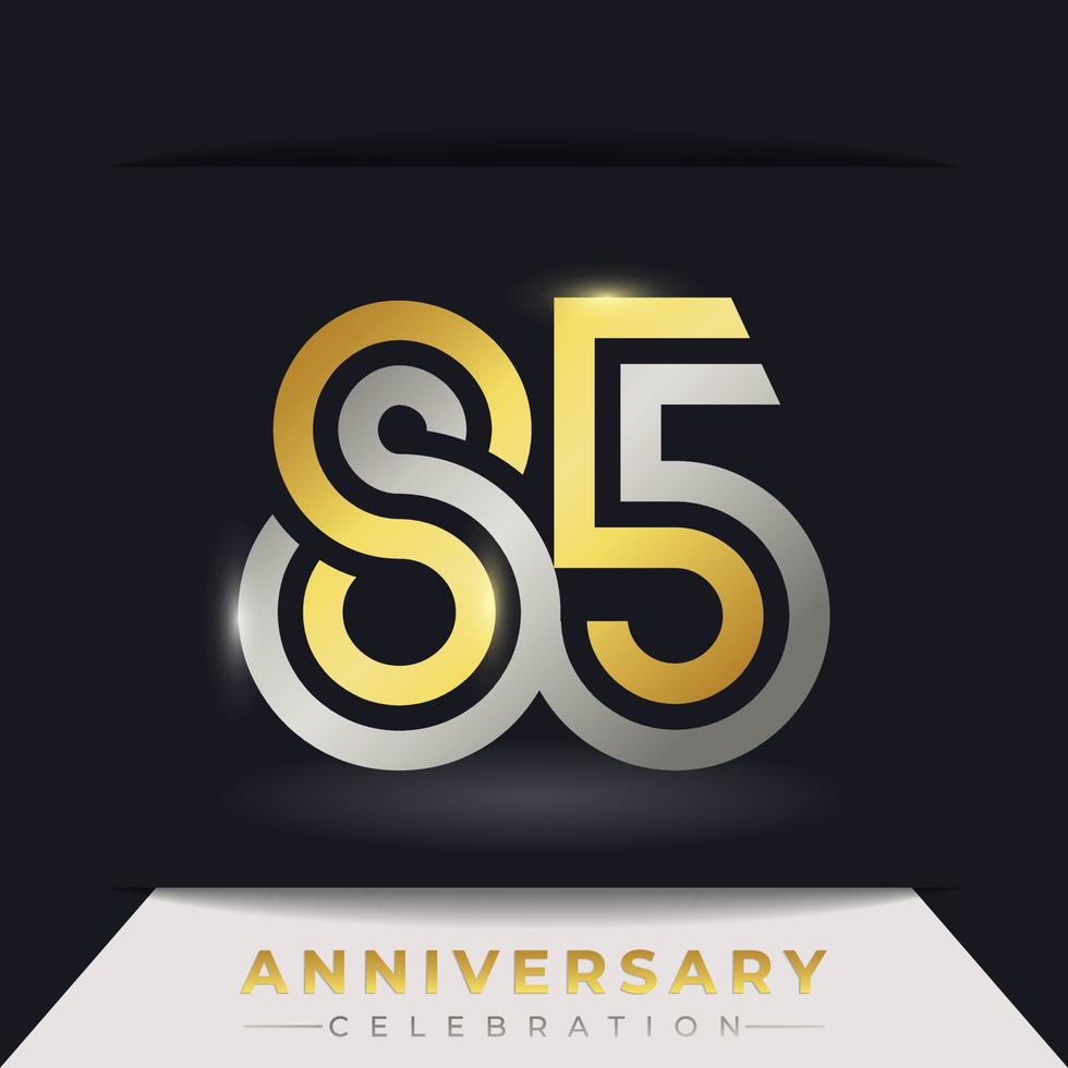 85 Year Anniversary Celebration with Linked Multiple Line Golden and Silver Color for Celebration Event, Wedding, Greeting card, and Invitation Isolated on Dark Background vector