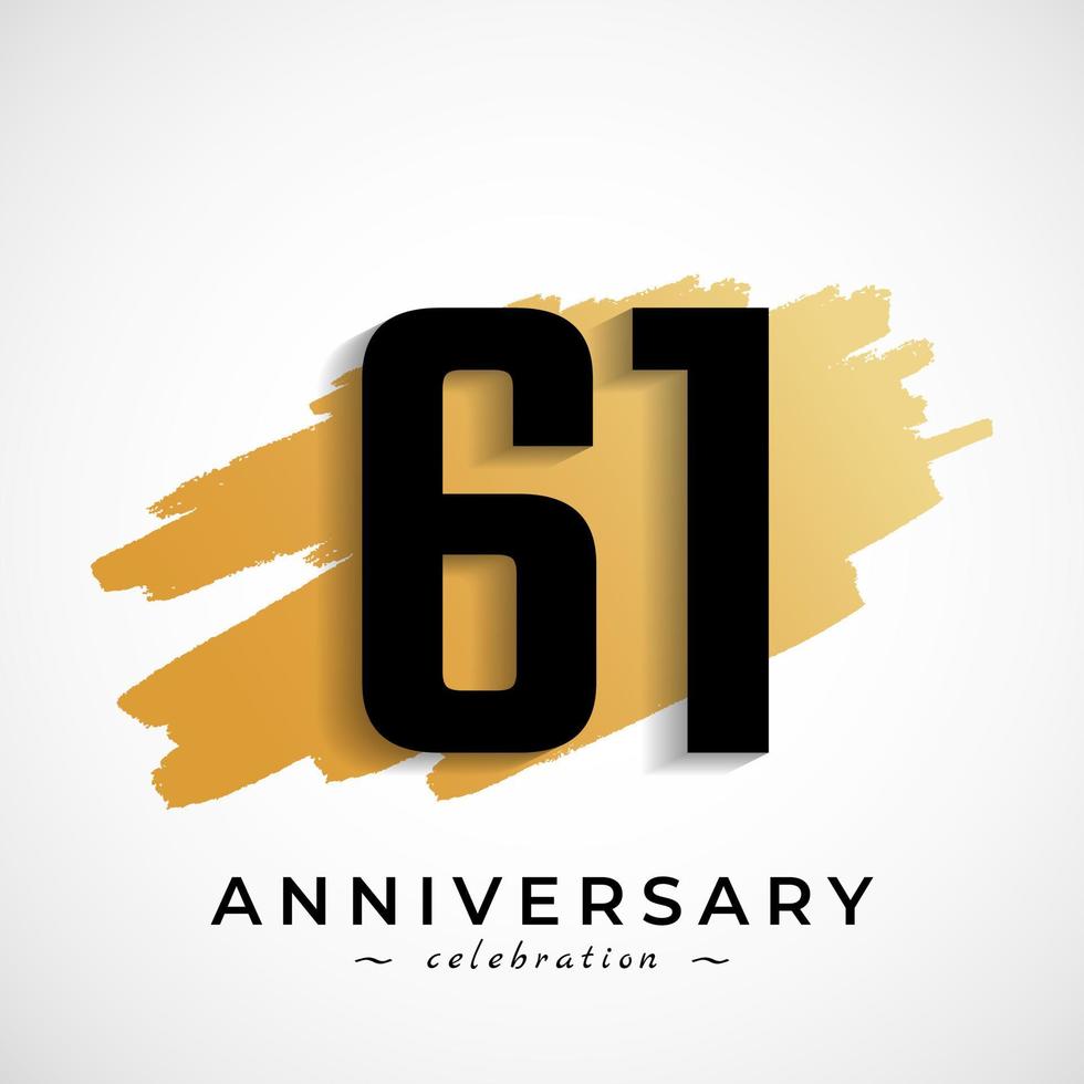 61 Year Anniversary Celebration with Gold Brush Symbol. Happy Anniversary Greeting Celebrates Event Isolated on White Background vector