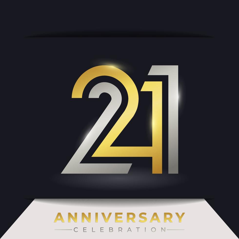 21 Year Anniversary Celebration with Linked Multiple Line Golden and Silver Color for Celebration Event, Wedding, Greeting card, and Invitation Isolated on Dark Background vector