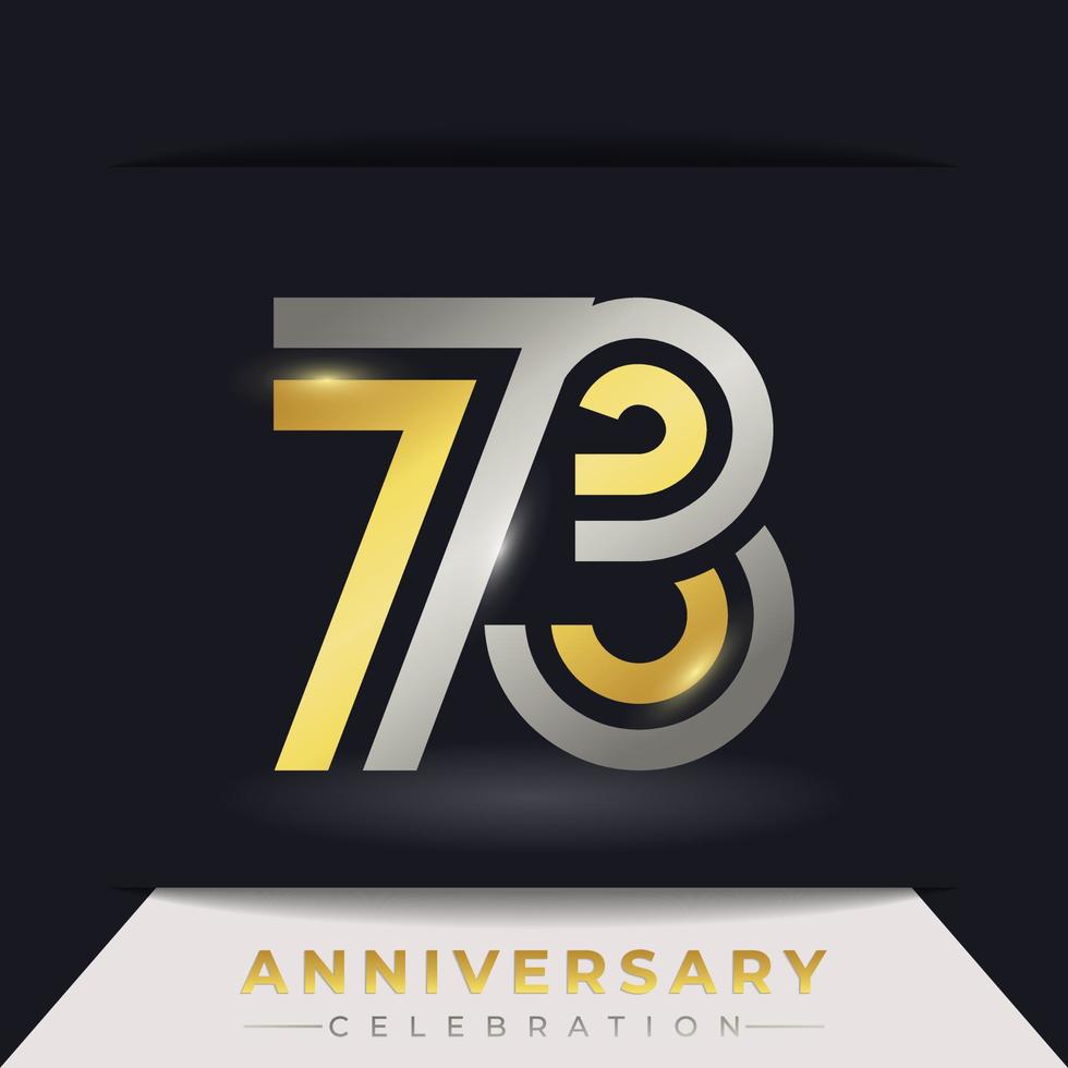 Celebración del aniversario de 73 años con varias líneas vinculadas de color dorado y plateado para eventos de celebración, bodas, tarjetas de felicitación e invitaciones aisladas en un fondo oscuro vector