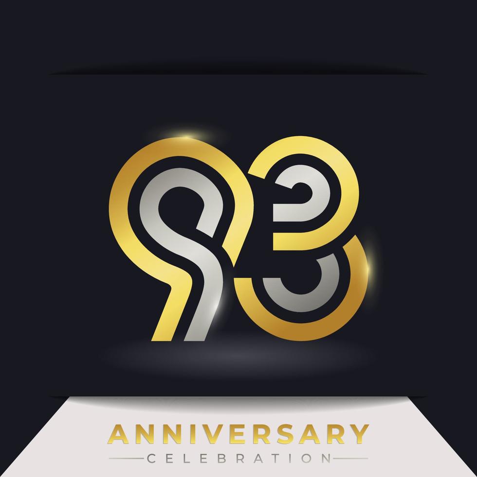 Celebración del aniversario de 93 años con varias líneas vinculadas de color dorado y plateado para eventos de celebración, bodas, tarjetas de felicitación e invitaciones aisladas en un fondo oscuro vector