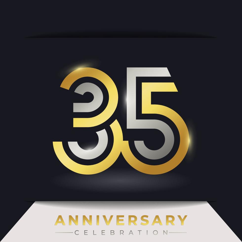 35 Year Anniversary Celebration with Linked Multiple Line Golden and Silver Color for Celebration Event, Wedding, Greeting card, and Invitation Isolated on Dark Background vector