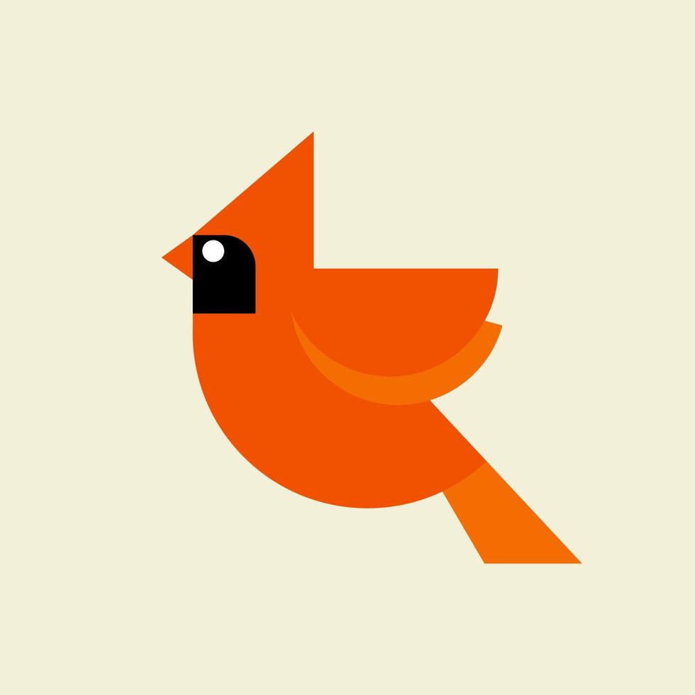 Vector illustration of a bird red cardinal made in modern flat style. Graphical animal collection. Logo or label for your company isolated on background.