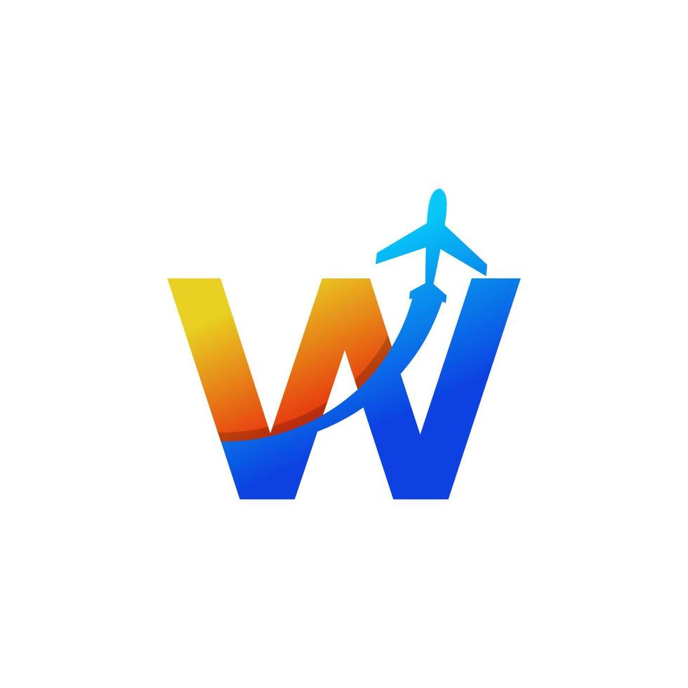 Initial Letter W Travel with Airplane Flight Logo Design Template Element vector