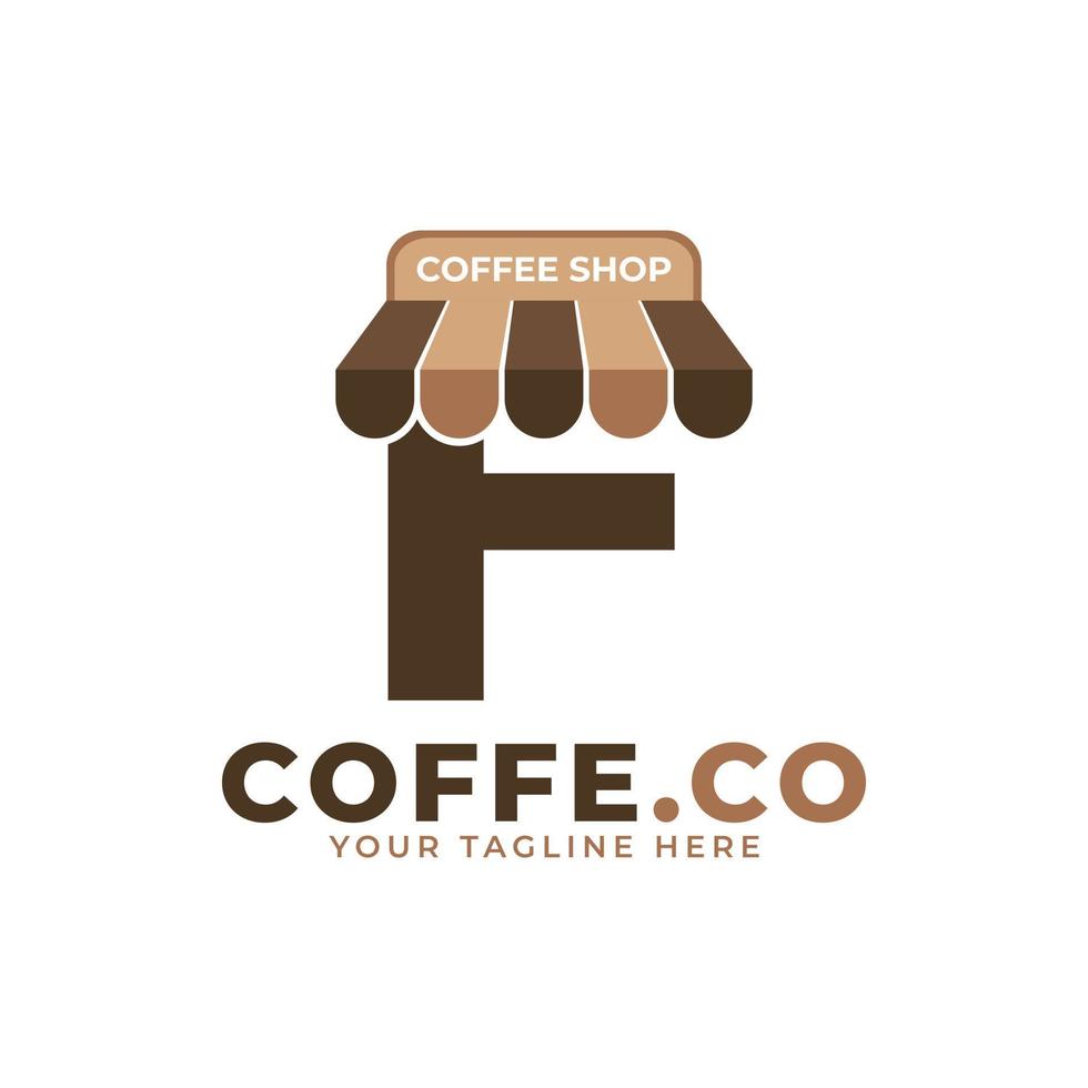 Hora de cafe. ilustración de vector de logotipo de cafetería de letra inicial moderna f