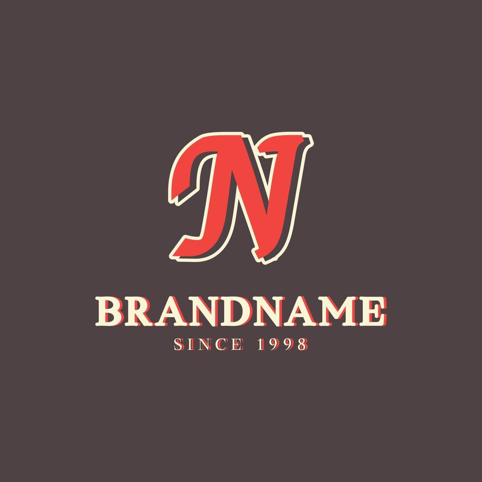 Retro Letter N Logo in Vintage Western Style with Double Layer. Usable for Vector Font, Labels, Posters etc