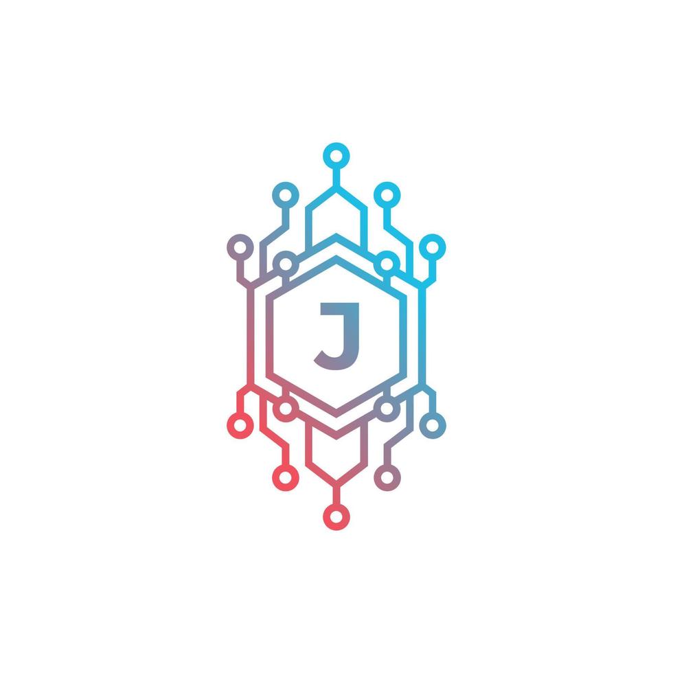 elemento de plantilla de diseño de logotipo de letra j inicial de tecnología. vector