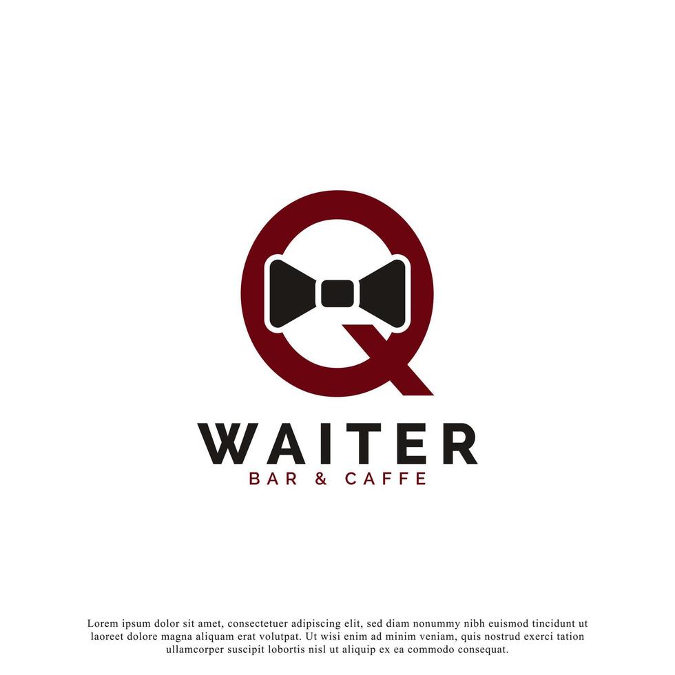 Initial Letter Q Waiter Bow Tie Hotel Restaurant Logo Design. Waitress Vector Logo Template.
