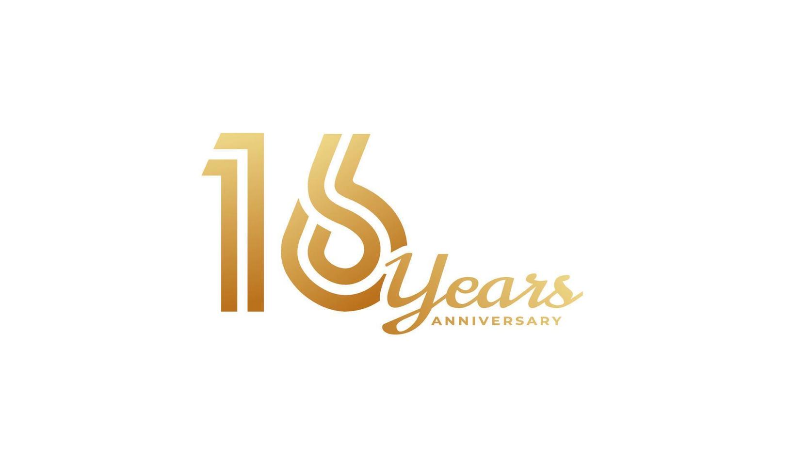 16 Year Anniversary Celebration with Handwriting Golden Color for Celebration Event, Wedding, Greeting card, and Invitation Isolated on White Background vector