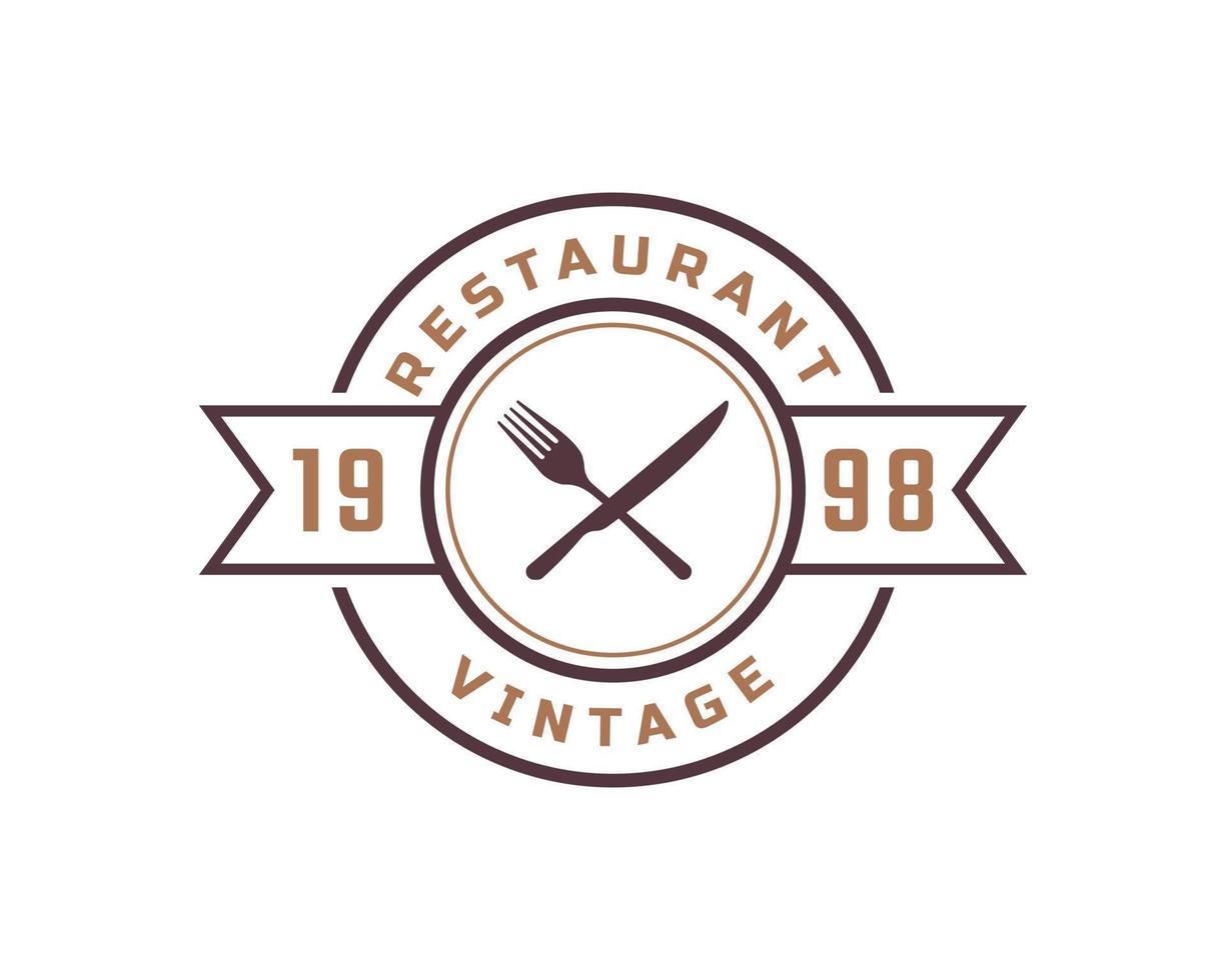 Classic Vintage Badge Crossed Spoon Fork Knife Rustic Vintage Retro for Kitchen Food Menu Dish Restaurant Logo Design Inspiration vector