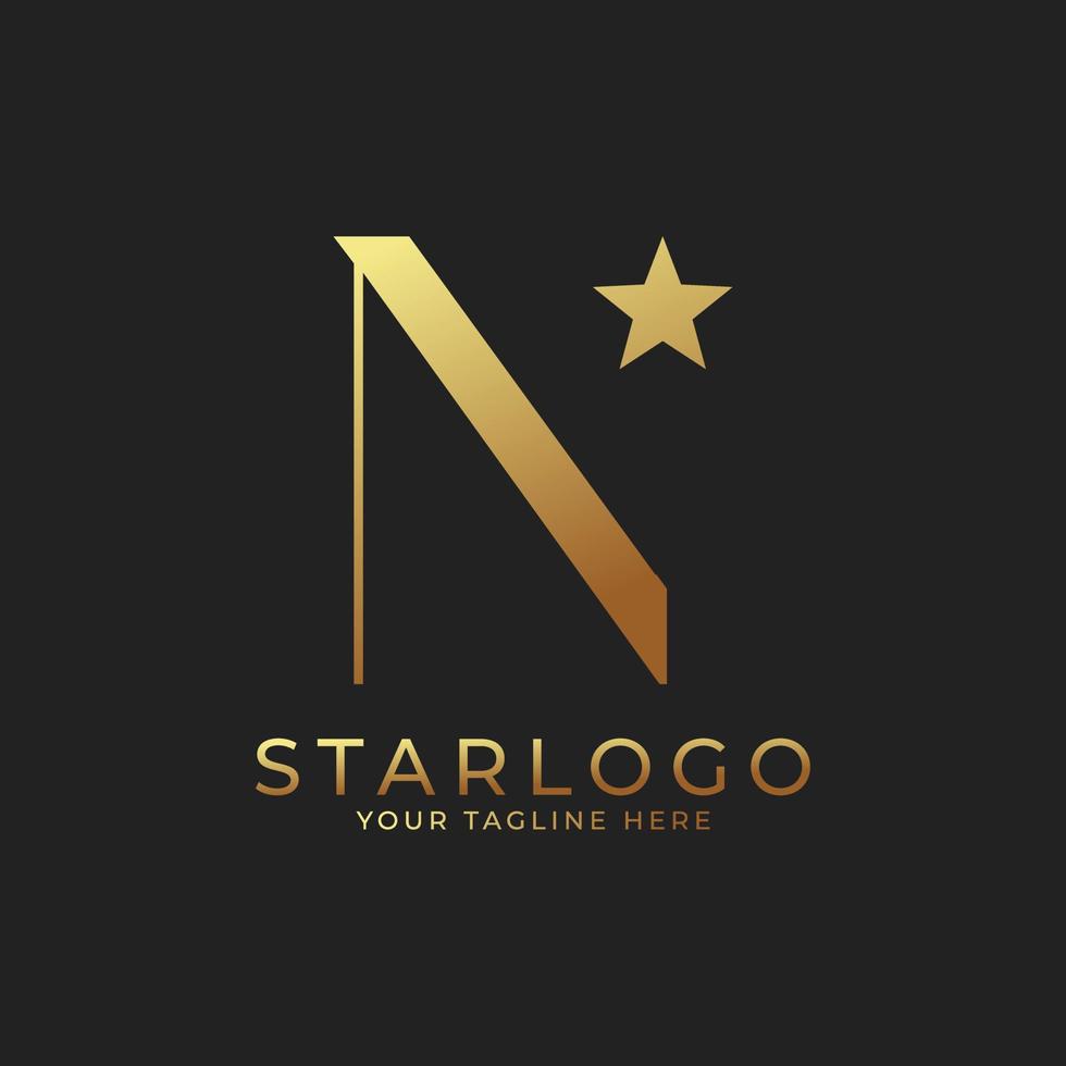 Abstract Initial Letter N Star Logo. Gold A Letter with Star Icon Combination. Usable for Business and Branding Logos. vector