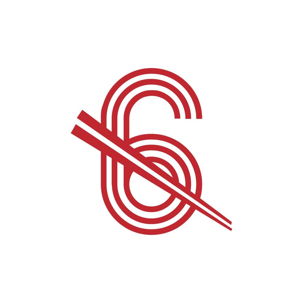 Number 6 Japanese Noodles Vector Logo Symbol. Suitable for Japanese Restaurants Logo Inspiration.