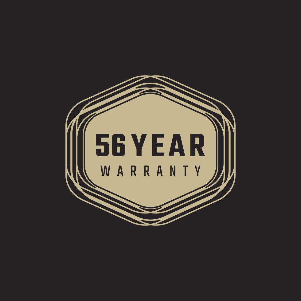 56 Year Anniversary Warranty Celebration with Golden Color for Celebration Event, Wedding, Greeting card, and Invitation Isolated on Black Background vector