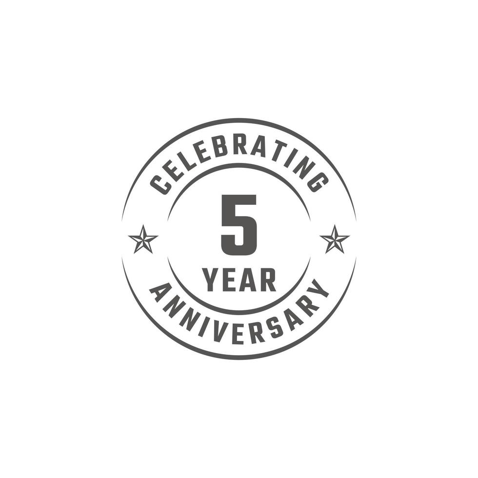 5 Year Anniversary Celebration Emblem Badge with Gray Color for Celebration Event, Wedding, Greeting card, and Invitation Isolated on White Background vector