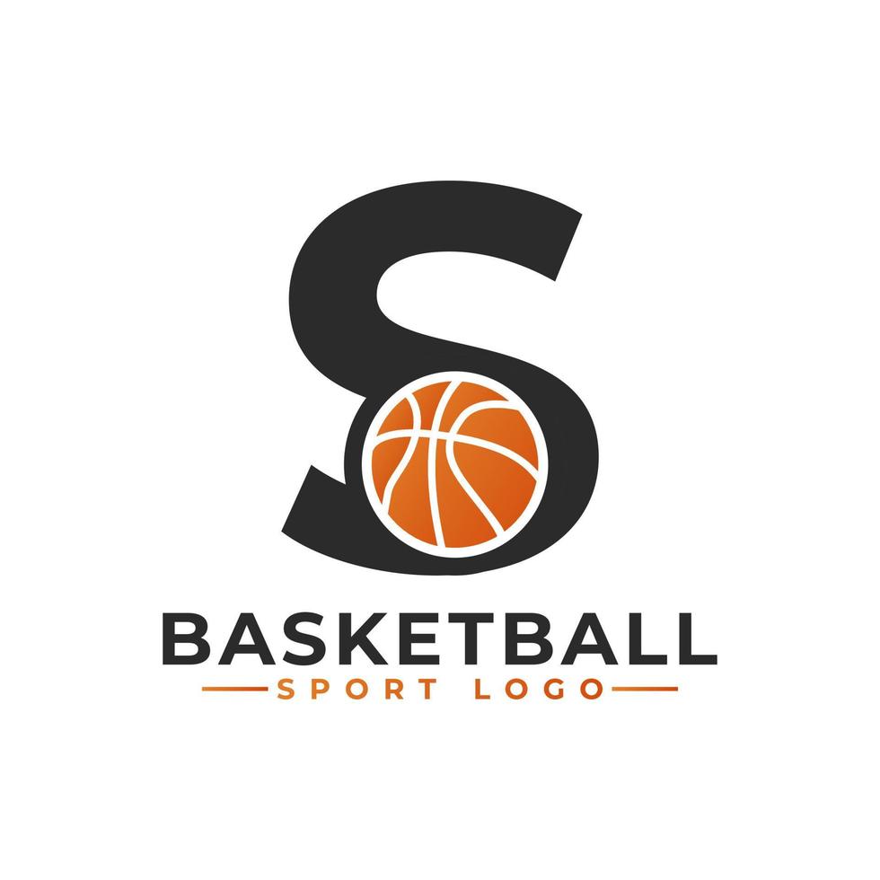 Letter S with Basket Ball Logo Design. Vector Design Template Elements for Sport Team or Corporate Identity.