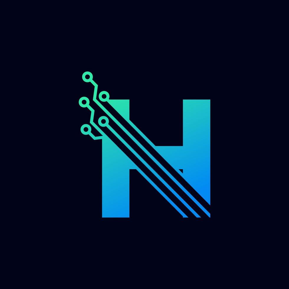 logotipo de la letra h de tecnología. plantilla de logotipo vectorial futurista con color degradado verde y azul. forma geometrica. utilizable para logotipos de negocios y tecnología. vector
