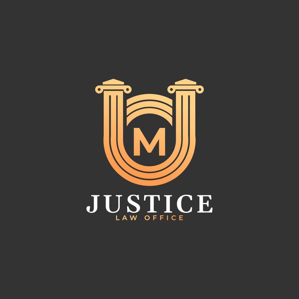 elemento de plantilla de diseño de logotipo dorado letra m de bufete de abogados vector