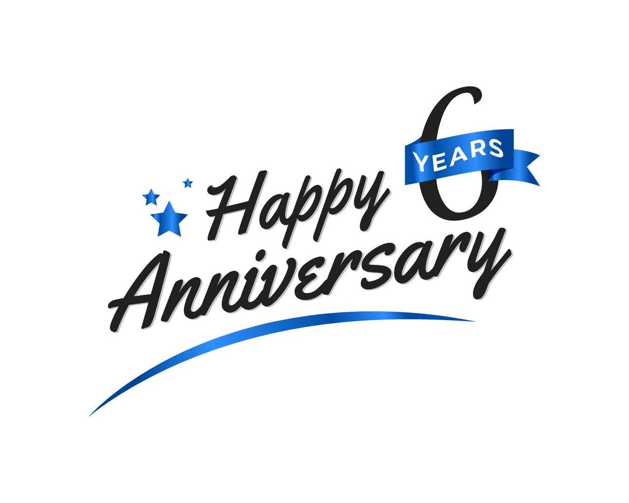 6 Year Anniversary Celebration with Blue Swoosh and Blue Ribbon Symbol. Happy Anniversary Greeting Celebrates Template Design Illustration vector