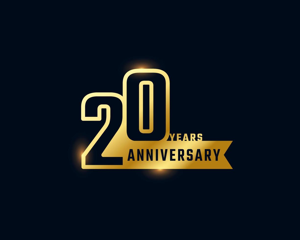 20 Year Anniversary Celebration with Shiny Outline Number Golden Color for Celebration Event, Wedding, Greeting card, and Invitation Isolated on Dark Background vector