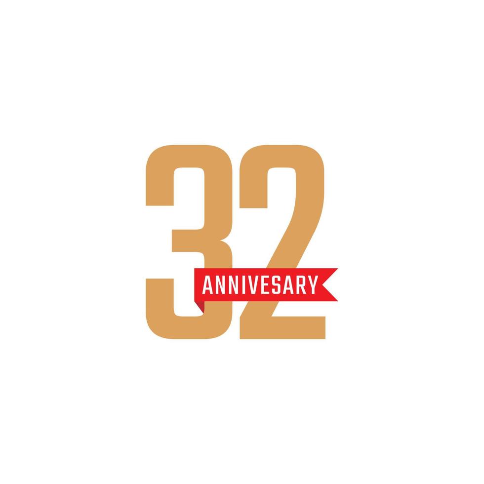 32 Year Anniversary Celebration with Red Ribbon Vector. Happy Anniversary Greeting Celebrates Template Design Illustration vector