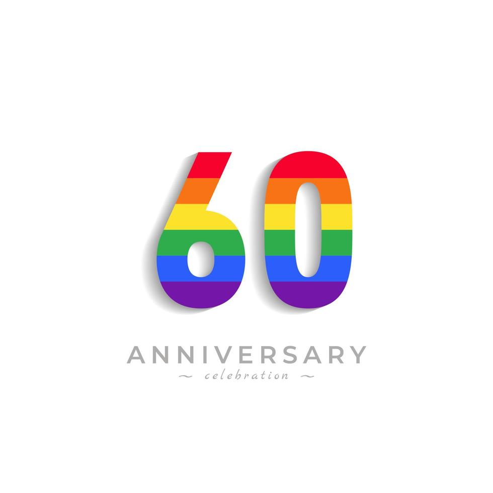 Celebración del aniversario de 60 años con el color del arco iris para el evento de celebración, boda, tarjeta de felicitación e invitación aislada en el fondo blanco vector