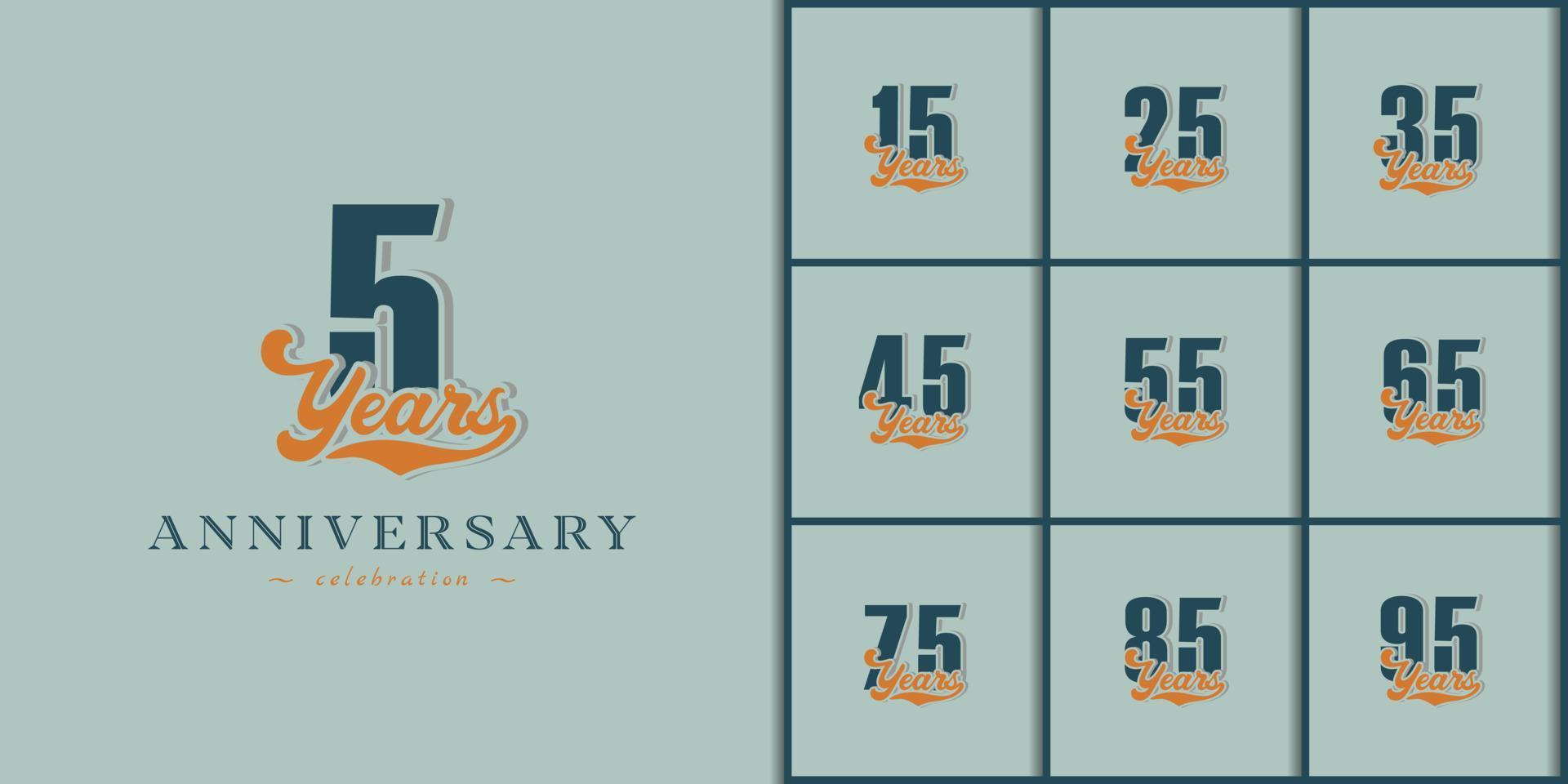 Set of Year Anniversary Celebration Nostalgic with Handwriting in Retro Style for Celebration Event, Wedding, Greeting card, and Invitation Isolated on Green Background vector