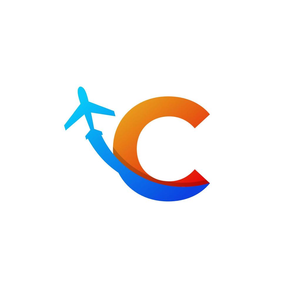 Initial Letter C Travel with Airplane Flight Logo Design Template Element vector