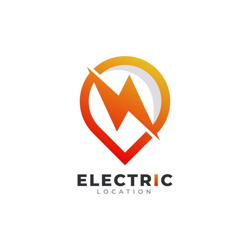 Electricity Location Logo. Map Pin Location Combined with Energy or Lightning Bolt Icon Vector Illustration