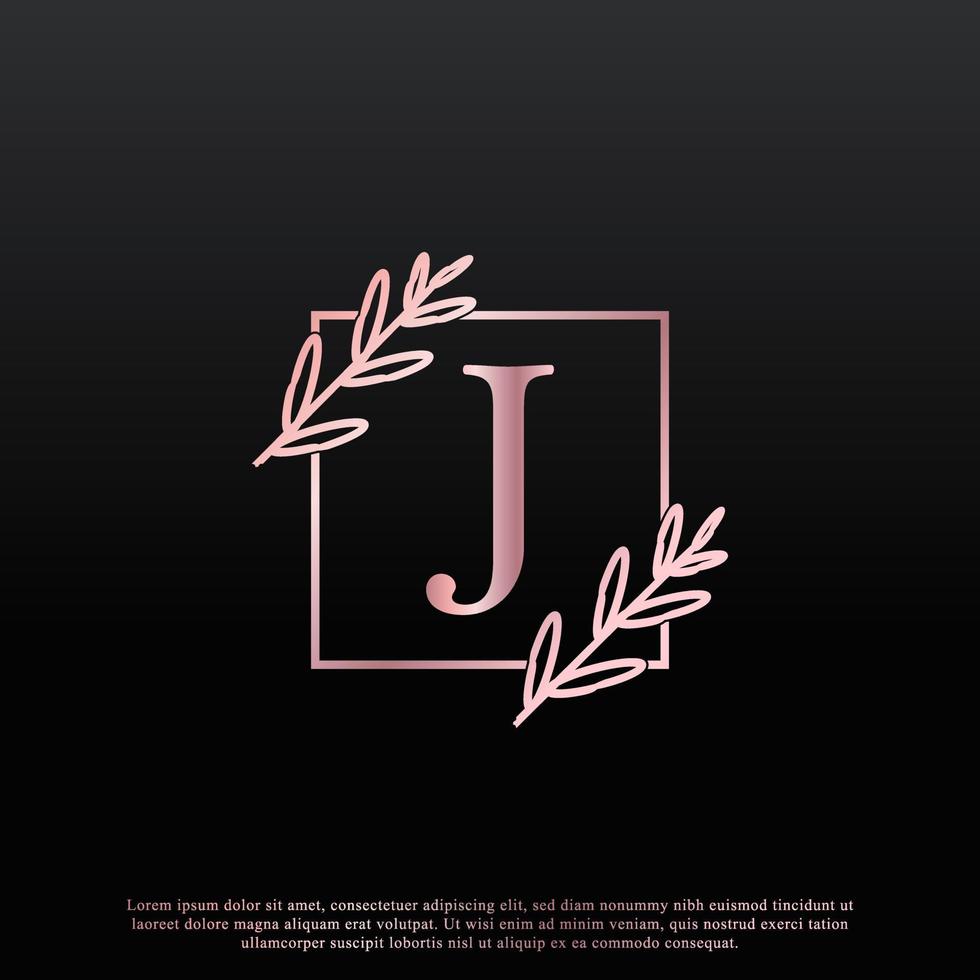 Elegant J Letter Square Floral Logo with Creative Elegant Leaf Monogram Branch Line and Pink Black Color. Usable for Business, Fashion, Cosmetics, Spa, Science, Medical and Nature Logos. vector