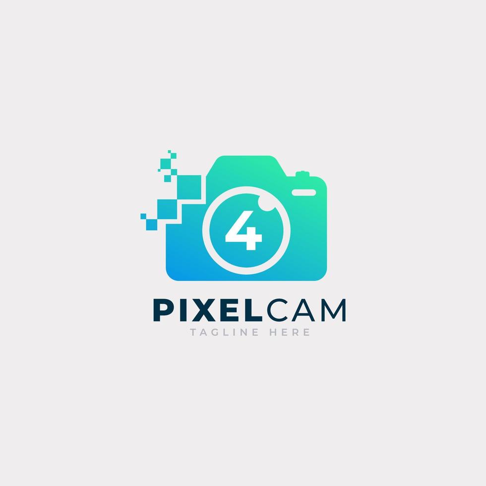 Number 4 Inside Camera Photo Pixel Technology Logo Design Template vector