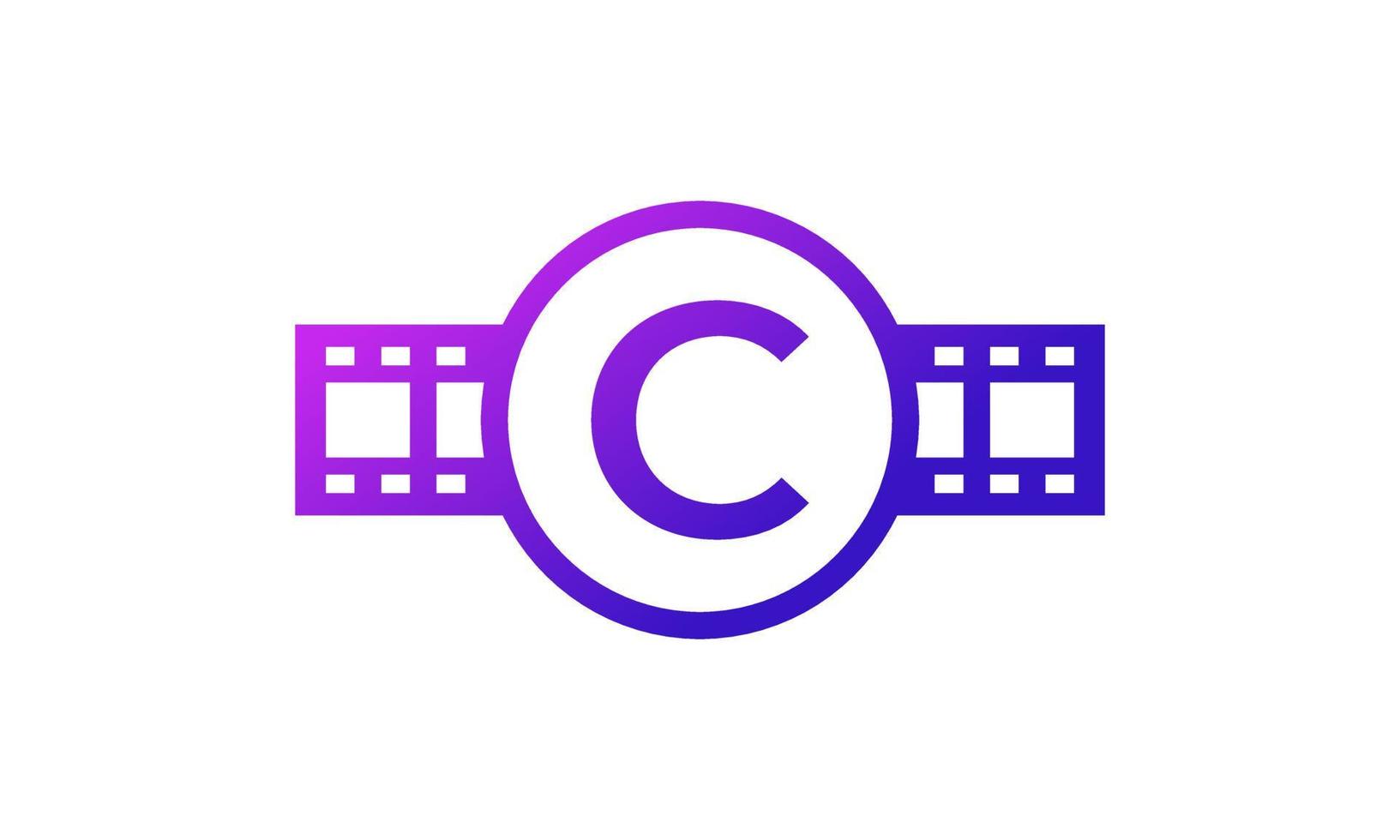 letra inicial c círculo con rayas de carrete tira de película para película cine producción estudio logotipo inspiración vector