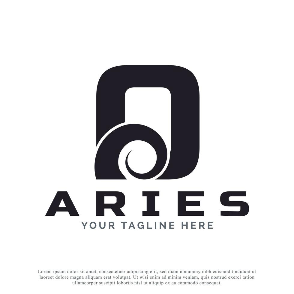 letra inicial o con cuerno de oveja de carnero de cabra para la inspiración del diseño del logotipo de aries. plantilla de elemento de logotipo animal vector