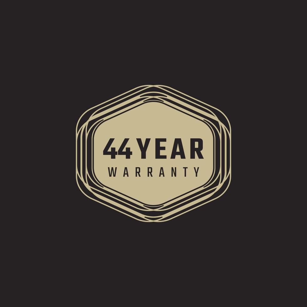 44 Year Anniversary Warranty Celebration with Golden Color for Celebration Event, Wedding, Greeting card, and Invitation Isolated on Black Background vector