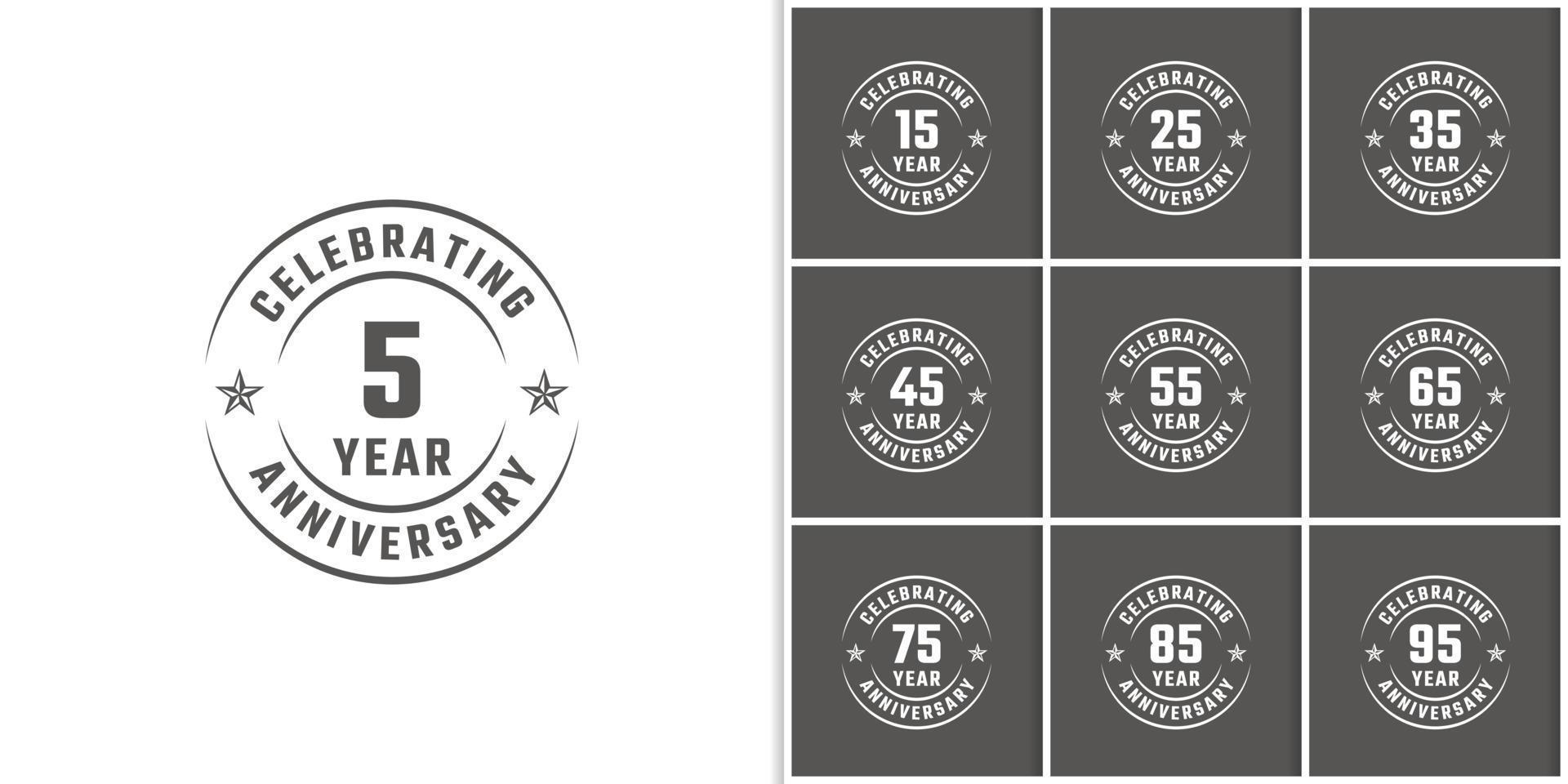 Set of Year Anniversary Celebration Emblem Badge with Gray Color for Celebration Event, Wedding, Greeting card, and Invitation Isolated on White Background vector
