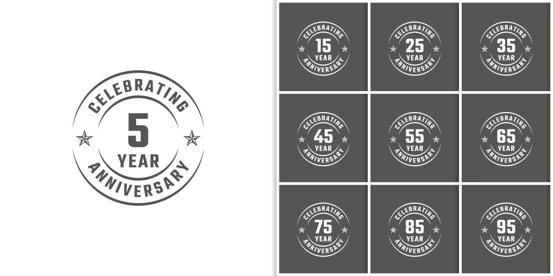 Set of Year Anniversary Celebration Emblem Badge with Gray Color for Celebration Event, Wedding, Greeting card, and Invitation Isolated on White Background vector