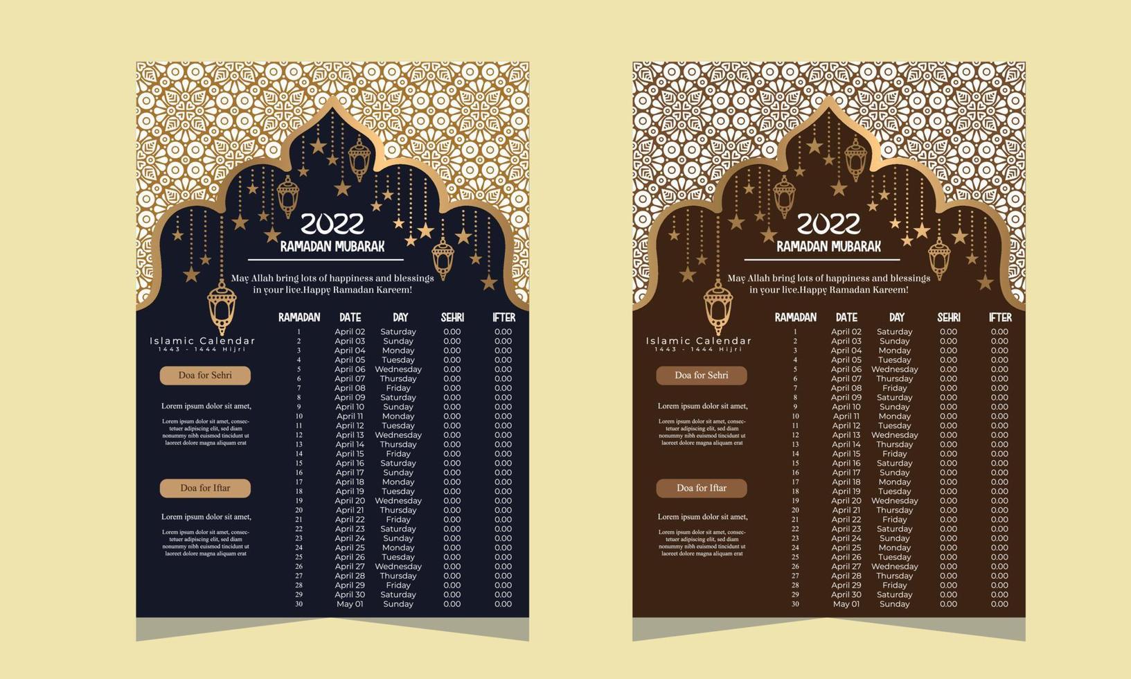 minimal Ramadan time table Vector illustration