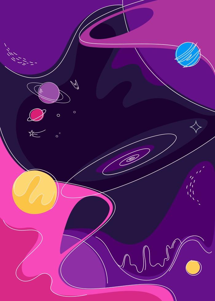 Poster with outer space. Placard design in doodle style. vector