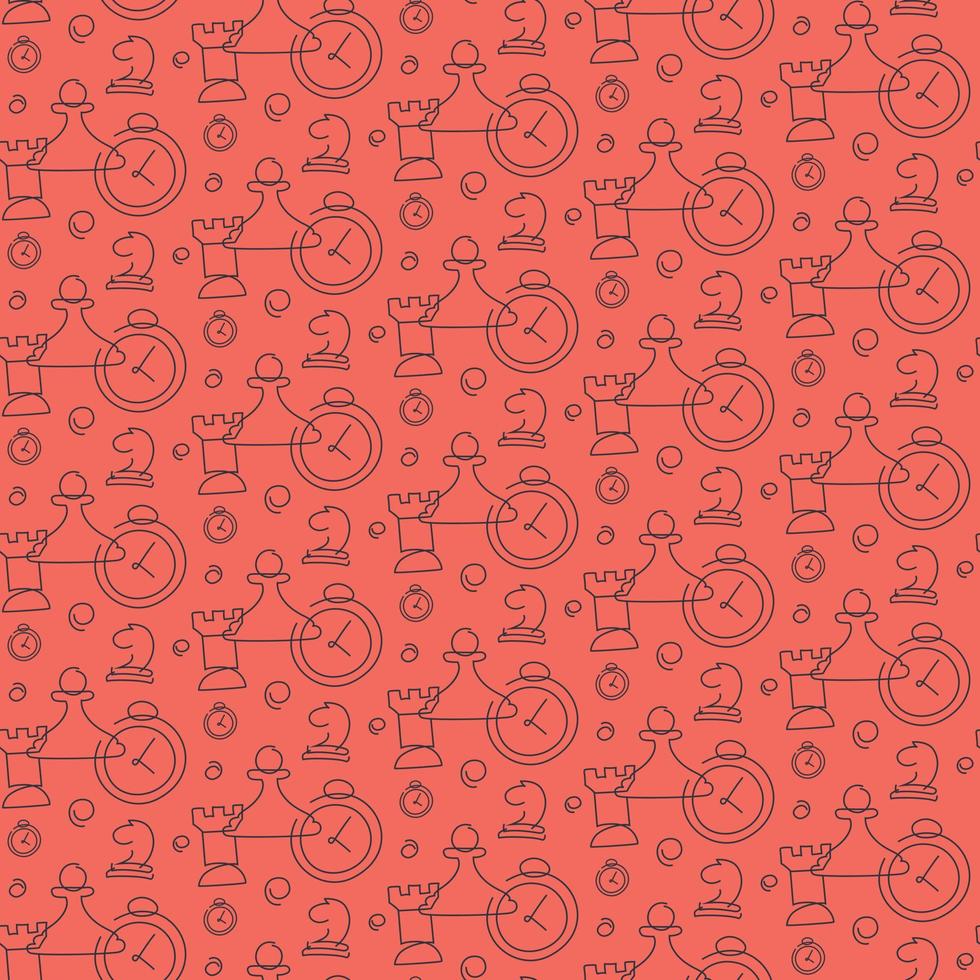 Seamless pattern with chess pieces and timers. Texture with different elements in doodle style. vector