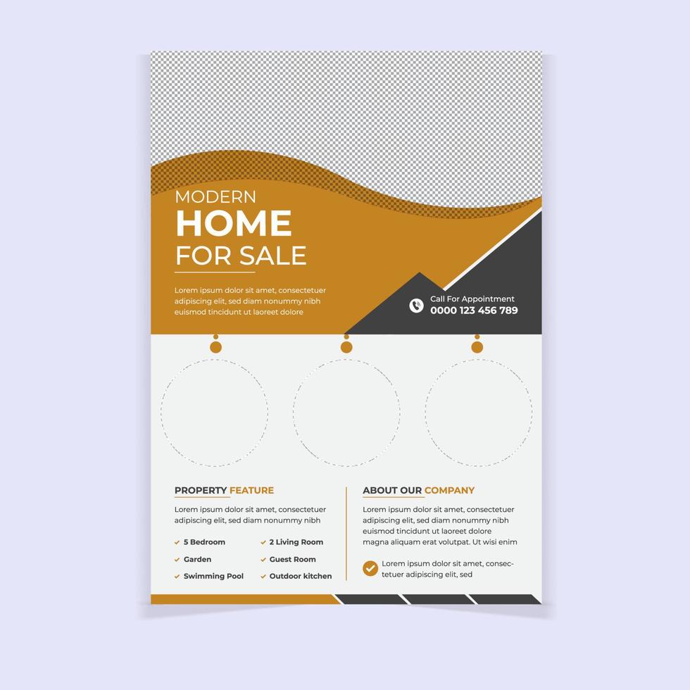 Modern elegant home for sale a4 flyer Template vector