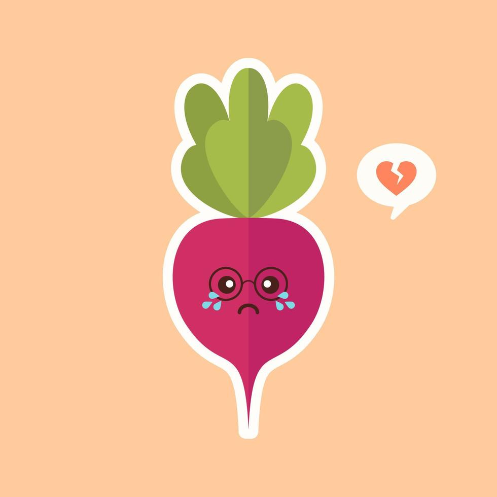 Cute and kawaii Beet. Beetroot. Healthy Food concept. Emoji Emoticon collection. Cartoon characters for kids coloring book, colouring pages, t-shirt print, icon, logo, label, patch, sticker. vector