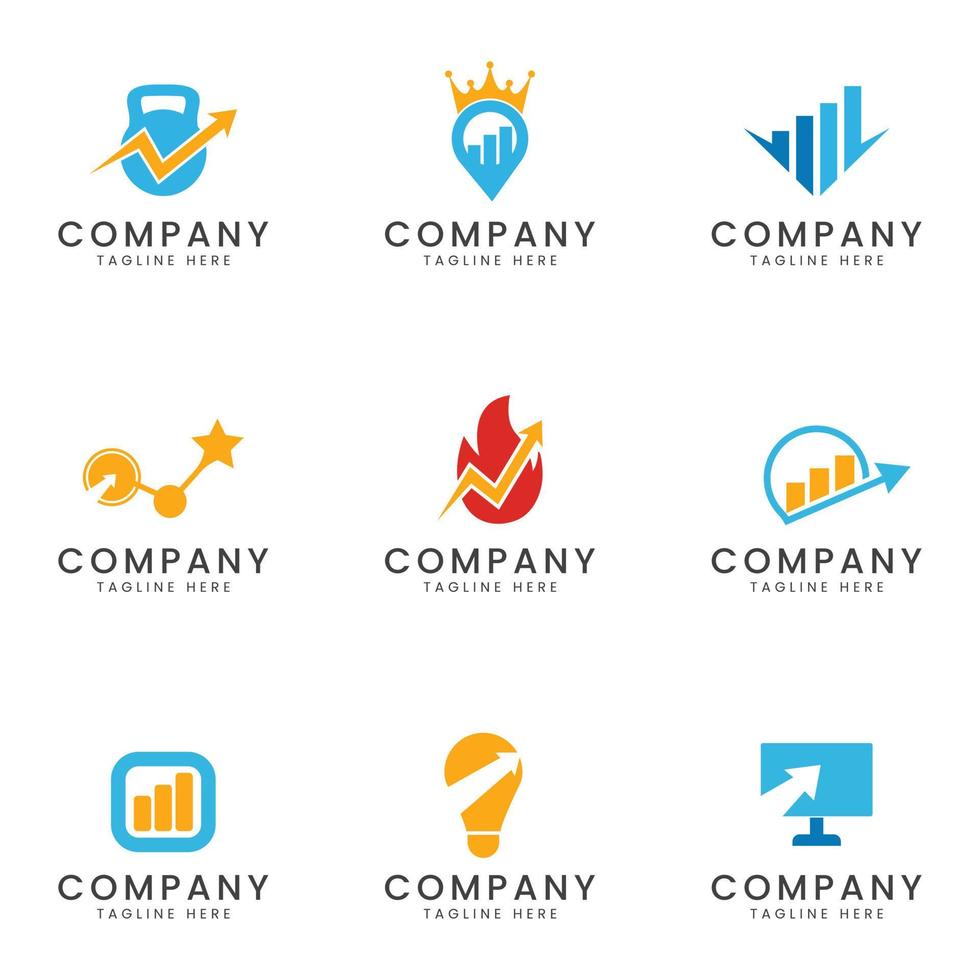 conjunto de diseño de icono de logotipo de seo y marketing para empresa multipropósito vector
