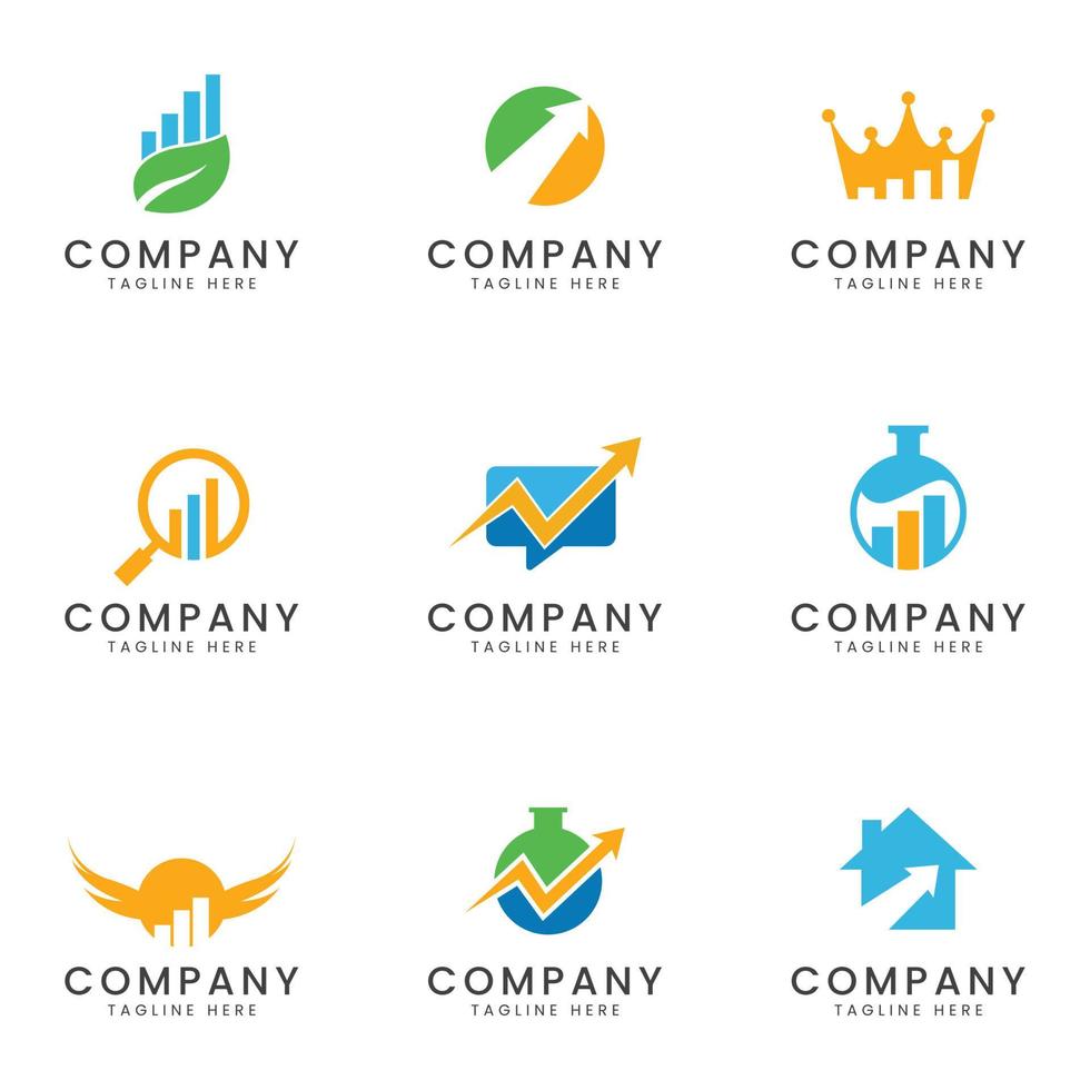 conjunto de diseño de icono de logotipo de empresa de marketing y seo para empresa polivalente vector