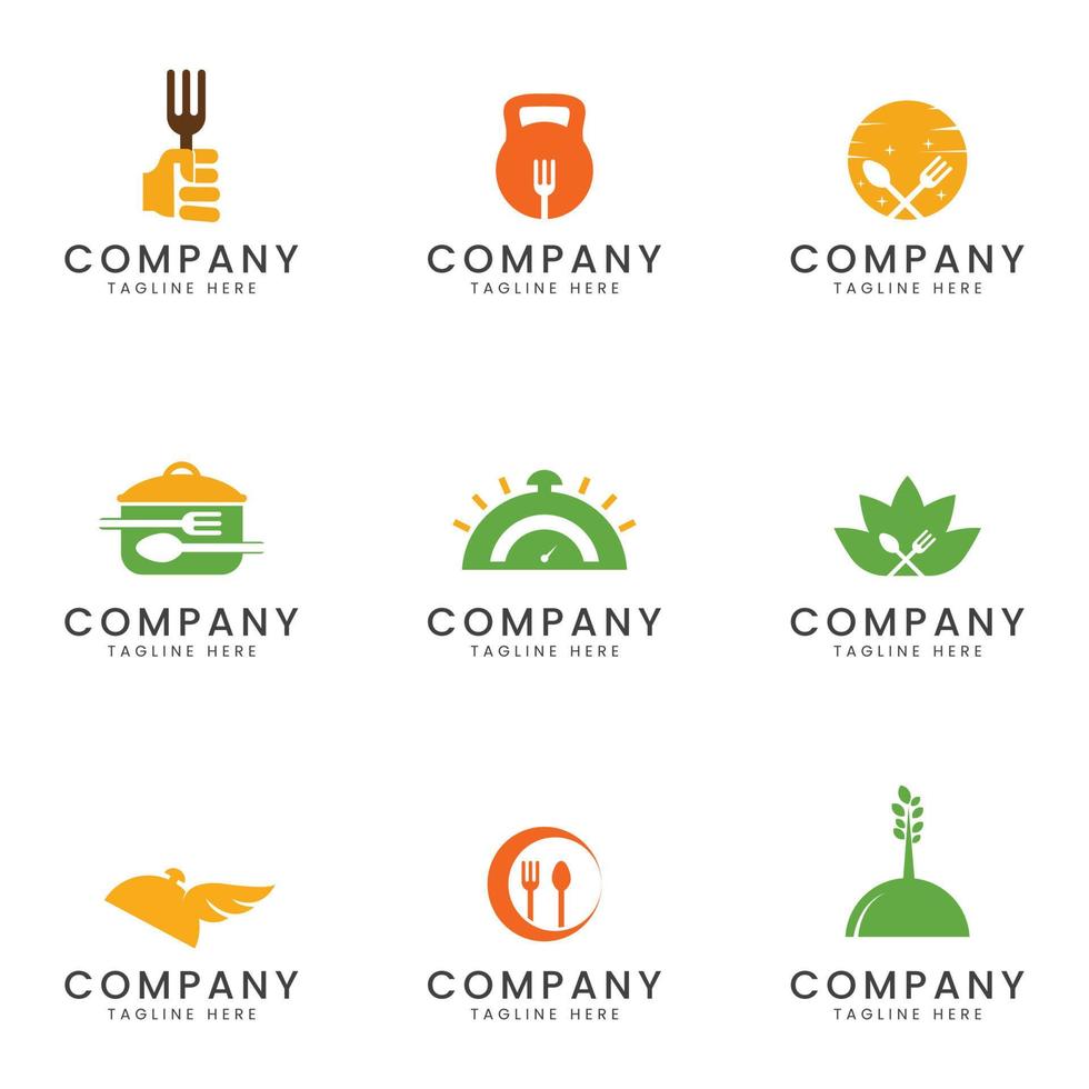 conjunto de diseño de icono de logotipo de alimentos para empresa multipropósito vector