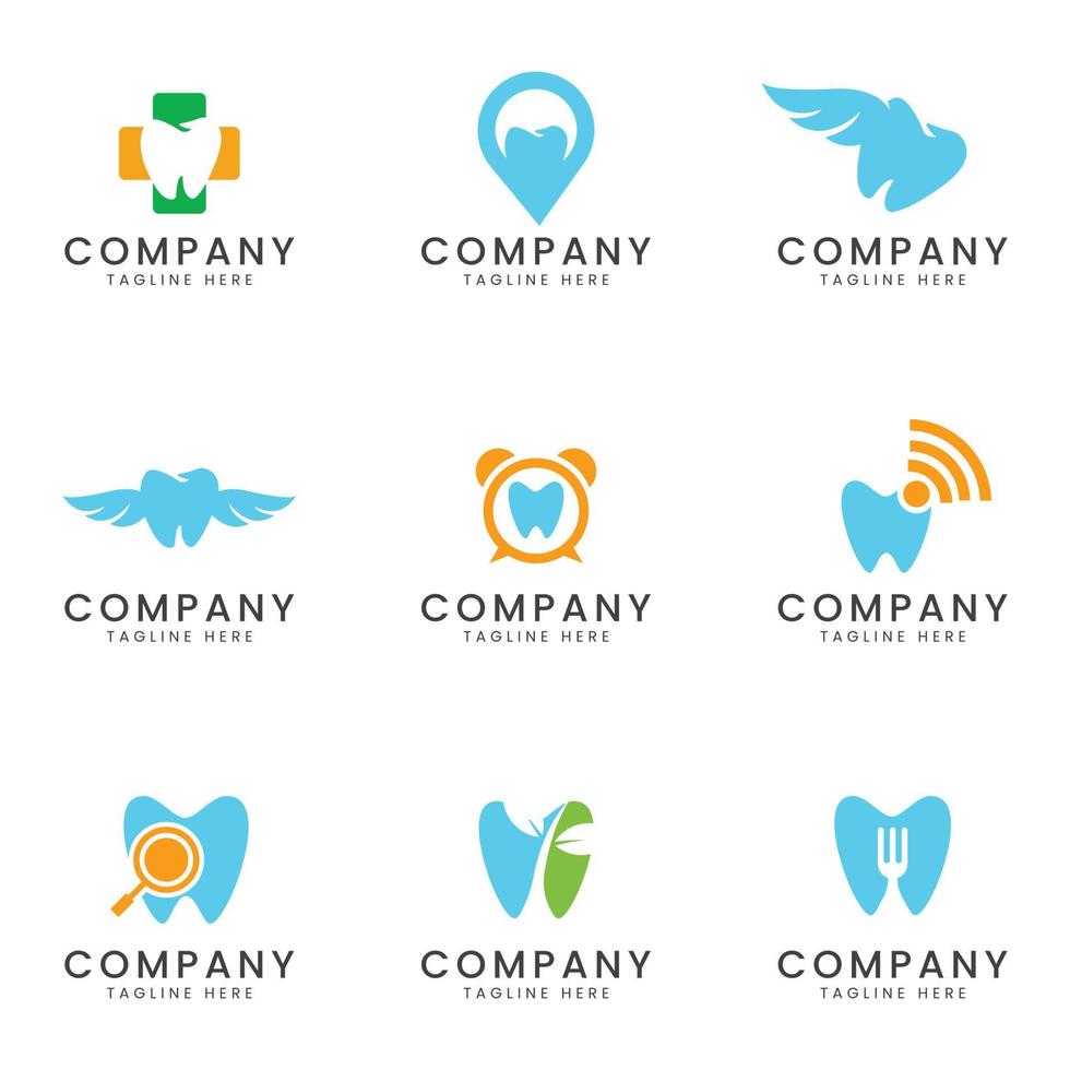 conjunto de diseño de icono de logotipo dental para empresa polivalente vector