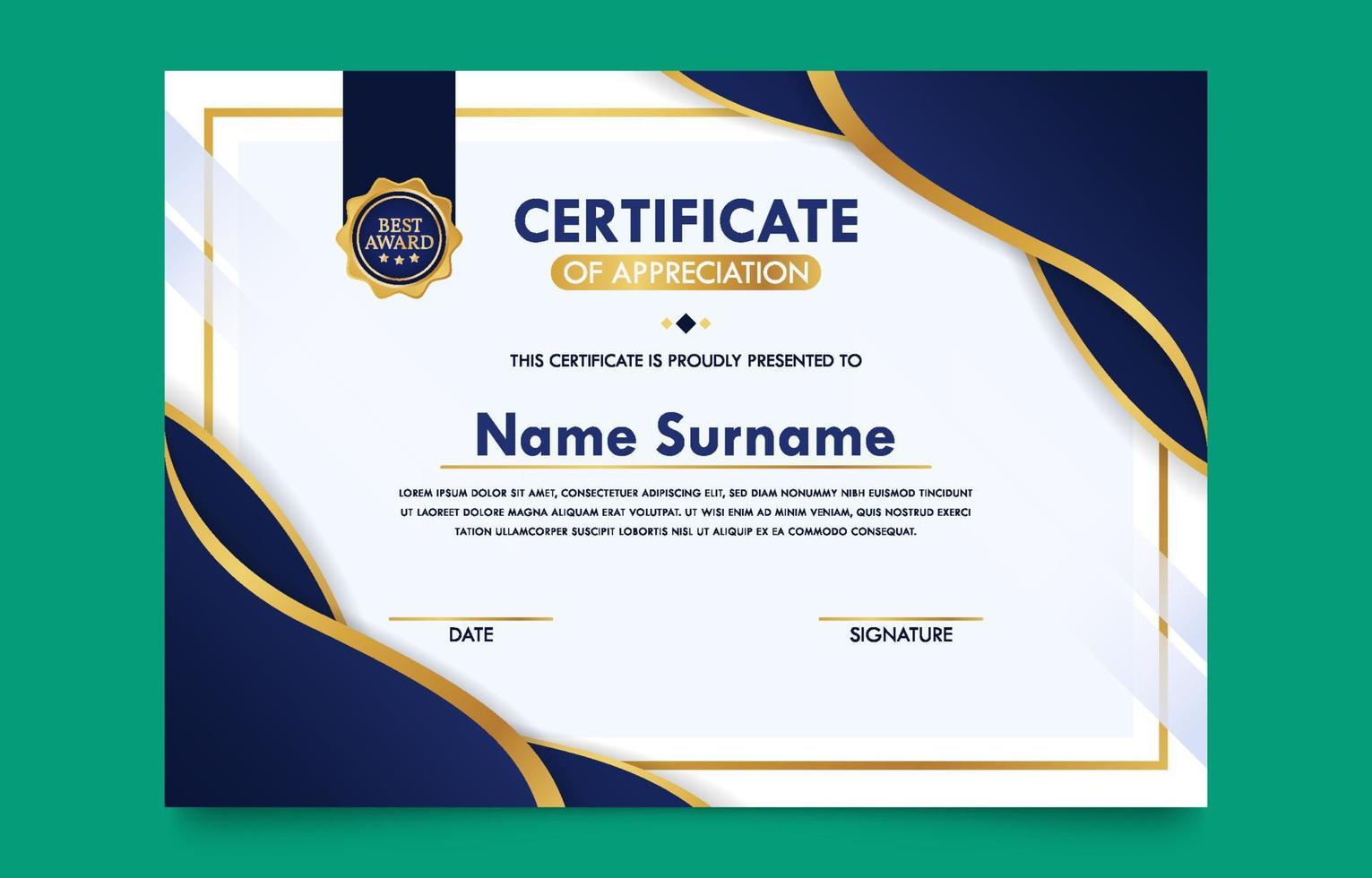 Blue and Gold Seminar Certificate Template vector