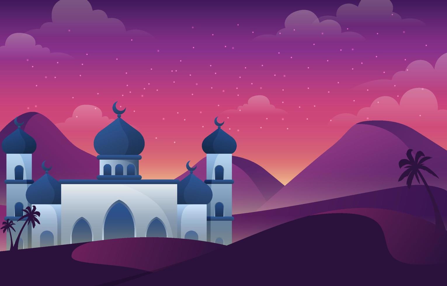 fondo islámico con desierto y mezquita vector