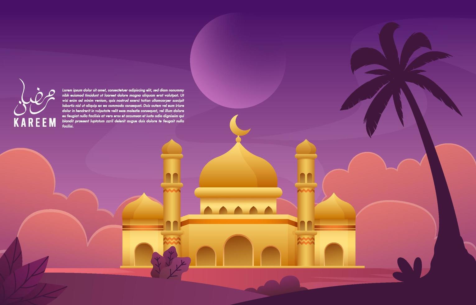 Ramadan Kareem with Mosque and Moon Background vector